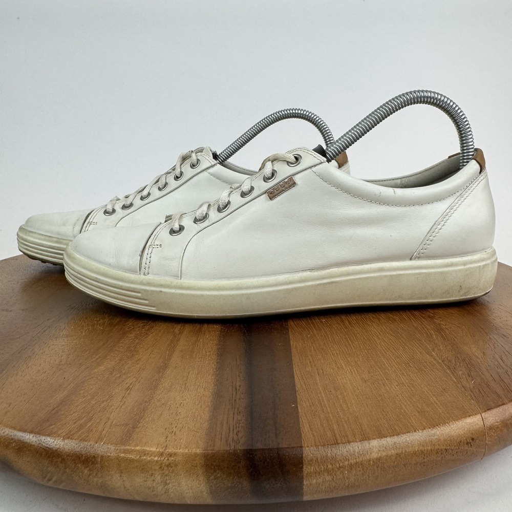 Womens Ecco Soft 7 Ivory Leather Casual Low Lace Up Sneakers Shoes Size EU 42